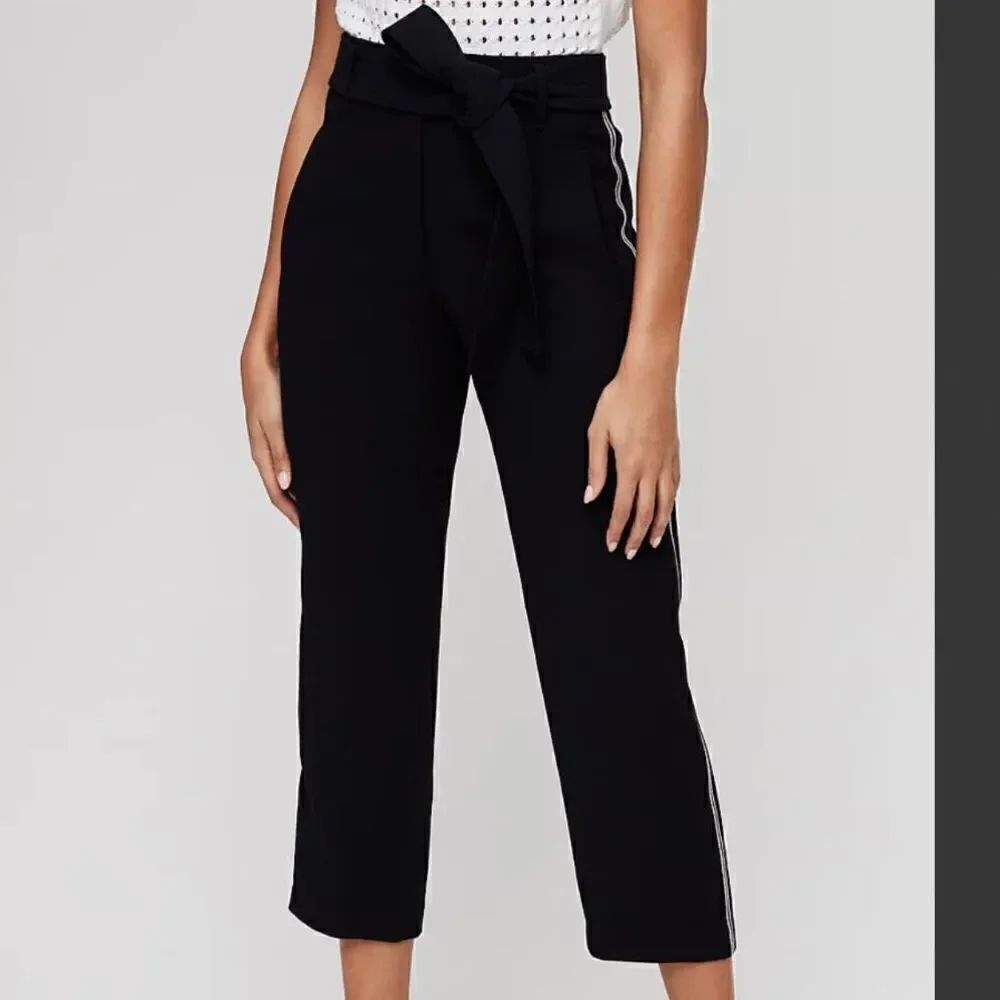 Aritzia Wilfred Women Size 2 Tie Front High Rise Cropped Ankle Blue Pants Belted